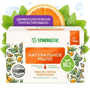 Натуральное туалетное мыло Synergetic масло мяты и апельсин, 90 г 4607971453802