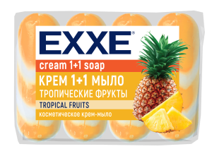 EXXE Косметическое мыло 1+1 "Тропические фрукты" 4шт*75г  (ОРАНЖЕВОЕ) полосатое ЭКОПАК 4620739981409
