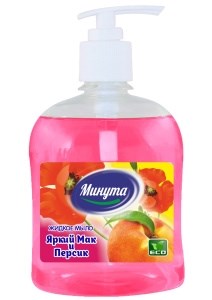 Жидкое мыло Минута с дозатором Яркий мак и персик 500 мл 4605845005560