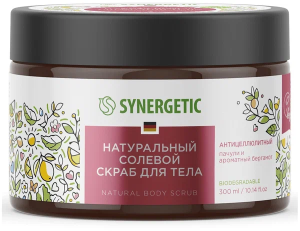 Скраб для тела Synergetic  Антицеллюлитный, Пачули и аромат бергамота, солевой 300мл 4607971452737