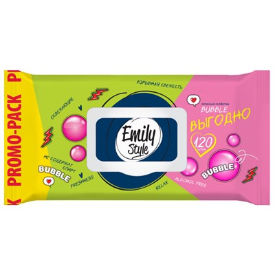 Emily Style ВЫГОДНО влажные салфетки Bubble с крышкой 120шт (М) С0007995