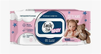 Emily Style влажные салфетки ДЕТСКИЕ гипоаллергенные с крышкой 0+* роз/гол 100шт (М С0008176