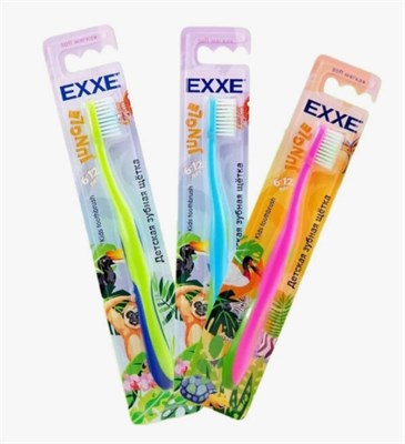 EXXE детская серия Джунгли Зубная щетка 6-12 лет (мягкая), 1 штука С0007707