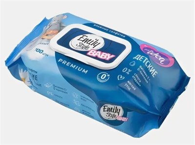 Emily Style ПРЕМИУМ влажные салфетки ДЕТСКИЕ гипоаллергенные без отдушки с крышкой 0+*зел/гол100шт(М С0008006