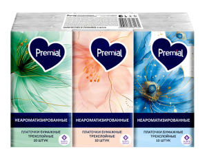 PREMIAL classic Платочки бумажные 3-х сл.  неароматизир. 6шт 4607016280196