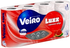 Бумага туалетная ароматизированная Veiro Luxx,Арбуз, 3-сл. 8 рулонов 4670024937444