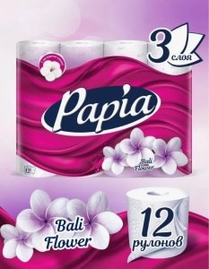Туалетная бумага Papia 3 слоя Балийский цветок, 12шт 4604857000839