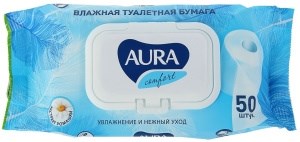 Влажная туалетная бумага AURA Ultra Comfort с клапаном 50 штук 4600999020247