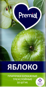 PREMIAL Платочки бумажные трехслойные белые с ароматом зеленого яблока 4607016280202