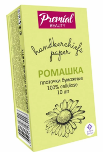 PREMIAL Платочки бумажные трехслойные белые с ароматом ромашки 4607016284293