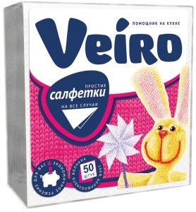 Салфетки бумажные Veiro Столовые сервировочные Белые 24х24 см 1 слой 50 штук 4607133450281