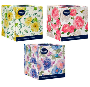 PREMIAL Салфетки бумажные многослойные белые в коробке 70шт 4640072350922
