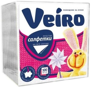 Салфетки бумажные Veiro Столовые сервировочные Белые 24х24 см 1 слой 100 штук 4670024931039