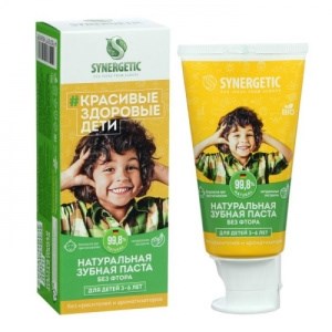 Детская зубная паста клубничка и банан Synergetic от 3 до 6 лет (желтая) 50 г 4607971450818