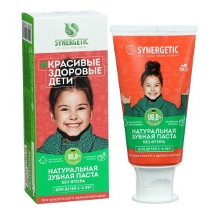 Детская зубная паста клубничка и банан Synergetic от 3 до 6 лет (красная) 50 г 4607971450832