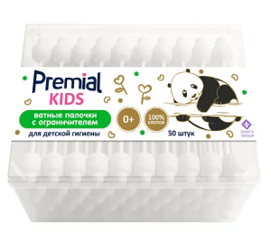 PREMIAL Ватные палочки для детской гигиены с ограничителем 4607016287324