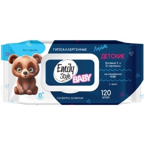 Emily Style Влажные салфетки Детские 0+ 120 шт., упаковка с крышкой 4620739985513