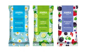 AMRA Салфетки влажные освежающие лайм с мятой, ягодный микс, ромашка 4607016285382