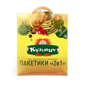 Пакет для запекания и заморозки Кузьмич 2в1 с клипсами 35 х 40 см 5 штук 4680001180305