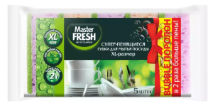 Master FRESH Губки для мытья посуды XL (bubble-поролон), 5шт. микс яркие цвета 4620739974357