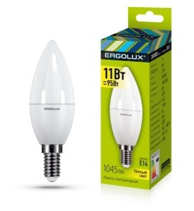 Ergolux LED-C35-11W-E14-3K (Эл.лампа светод. "Свеча" Теплый свет11Вт E14 3000K 180-240В) 4895117884850