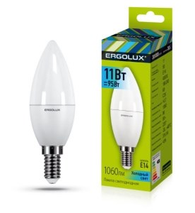 Ergolux LED-C35-11W-E14-4K (Эл.лампа светод. "Свеча"  Холодный свет 11Вт E14 4500K 180-240В) 4895117884867