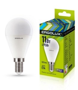 Ergolux LED-G45-11W-E14-6K (Эл.лампа светод. "Шар" Дневной свет 11Вт E14 6500K 172-265В) 4895117884935