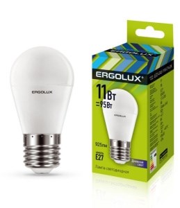 Ergolux LED-G45-11W-E27-6K (Эл.лампа светод. "Шар" Дневной свет 11Вт E27 6500K 172-265В) 4895117884966