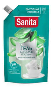Гель для мытья посуды Sanita Алоэ и зеленый чай, 900г 4602984022076