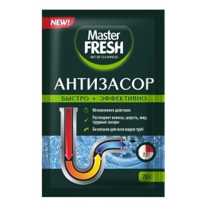 СРЕДСТВО ДЛЯ ПРОЧИСТКИ ТРУБ MASTER FRESH АНТИЗАСОР ПОРОШОК 70ГР 4620739975989