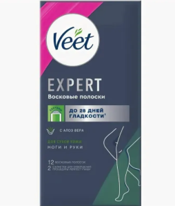 VEET  Восковые полоски  12шт  д/ СУХ      кожи   Expert 4680012391677