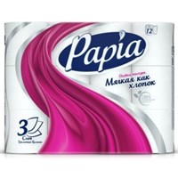 Туалетная бумага Papia белая, 3 слоя, 12 рулонов 4604857000105