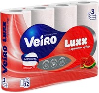 Бумага туалетная ароматизированная Veiro Luxx,Арбуз, 3-сл. 12 рулонов 4670024937420